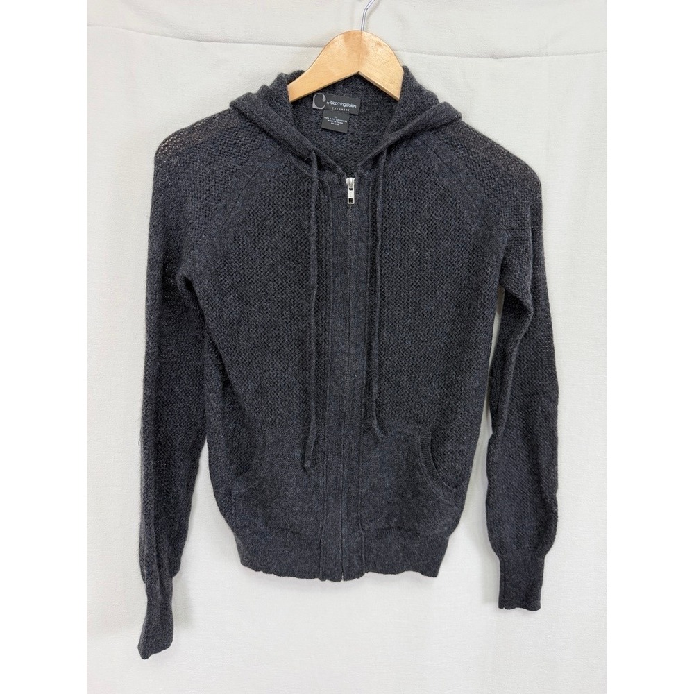 C by Bloomingdale's Cashmere Zip Up Hoodie Charcoal Gray Women XS Luxury